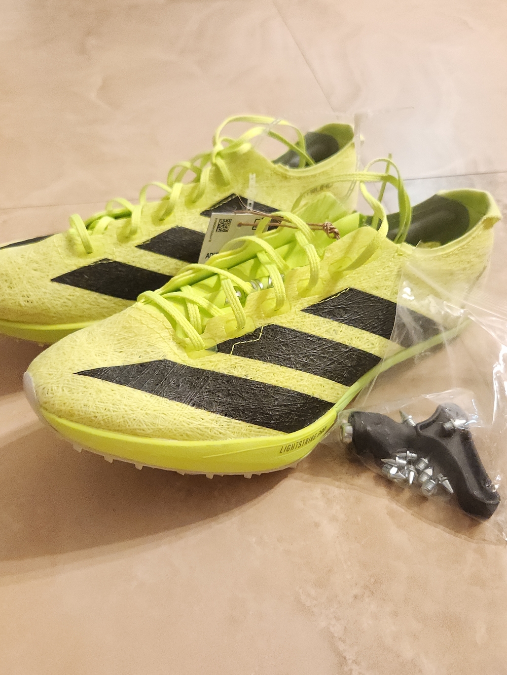 Adidas Sprint Spike Running Shoes - Neon Yellow with Black Stripes